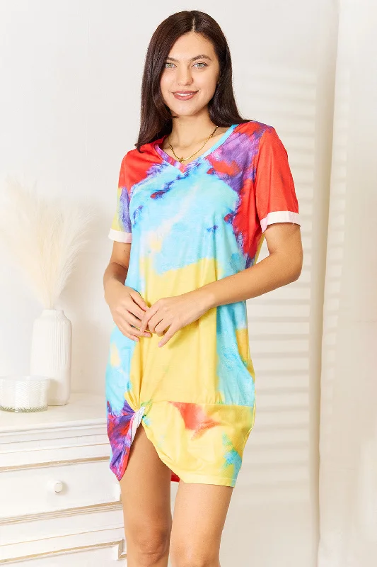 Tie-Dye V-Neck Twisted Dress Casual unclassified dresses