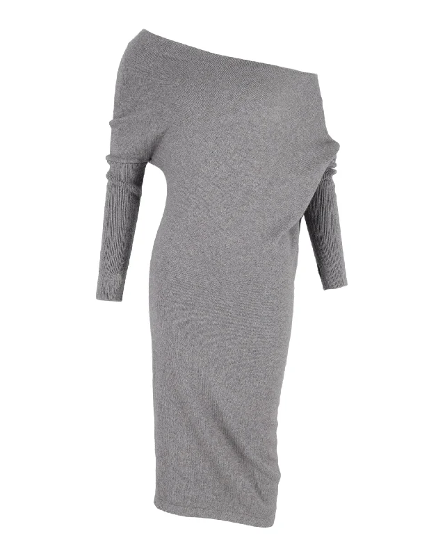 Tom Ford Off-Shoulder Dress in Grey Cashmere Fashionable unclassified dresses