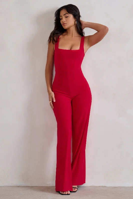 Toni | Red Square Neck Sleeveless Jumpsuit Cocktail unclassified dresses