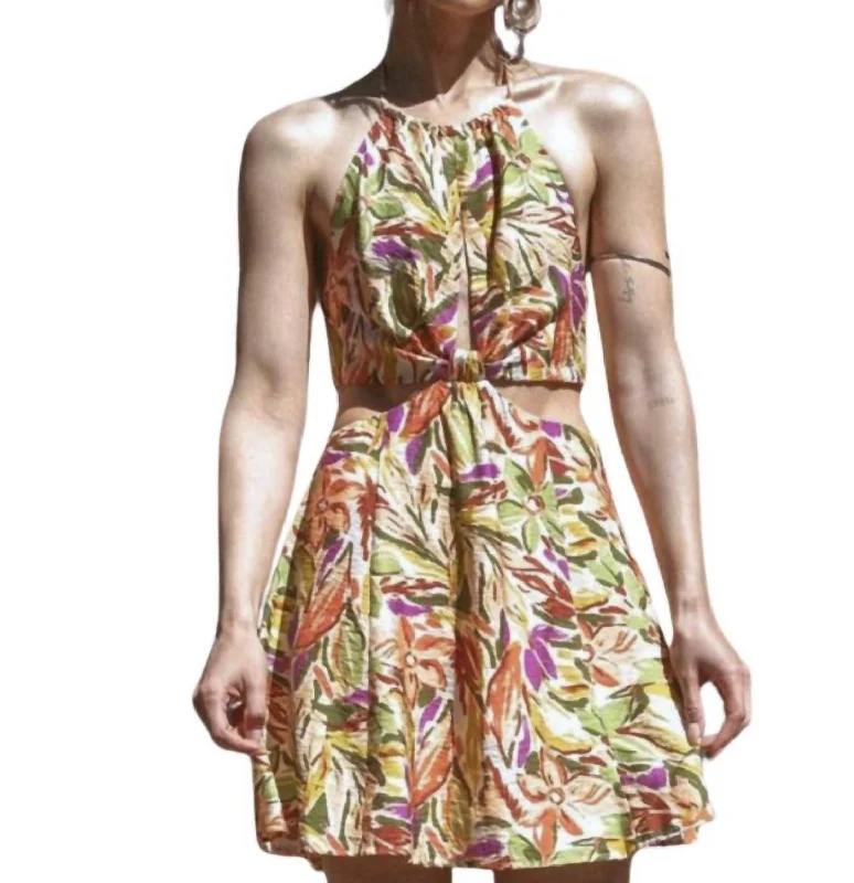 Tropical Halter Dress In Green Multi Short unclassified dresses