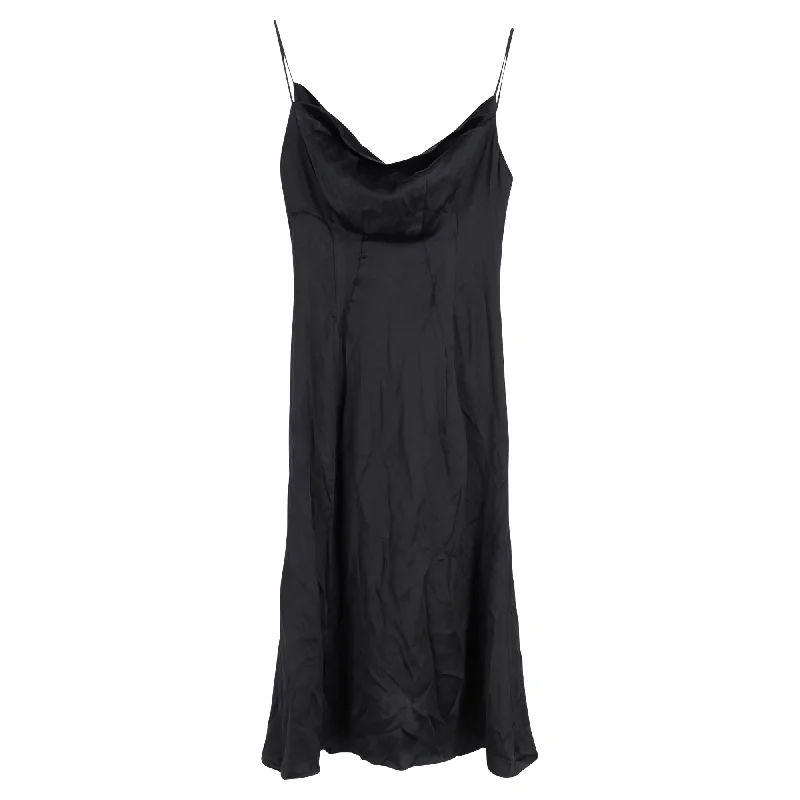 Versace Cowl-Neck Slip Dress in Black Satin Vacation unclassified dresses