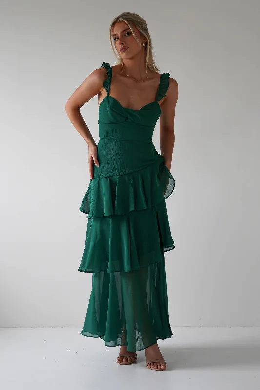 Victoria Ruffle Midaxi Dress | Green Wedding guest unclassified dresses