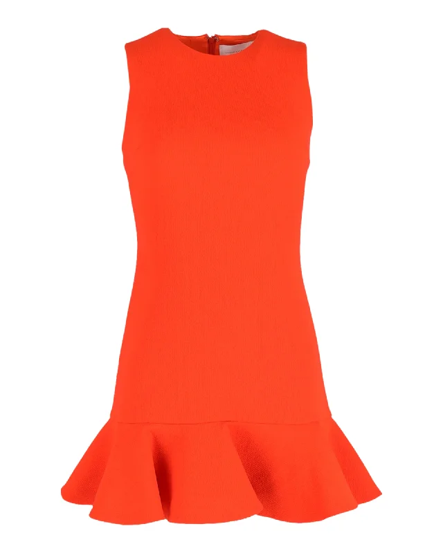 Victoria, Victoria Beckham Flounce Hem Shift Dress in Orange Wool Dark color unclassified dresses