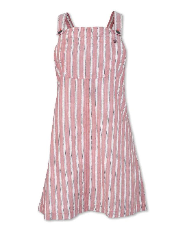 Women's Striped Overall Dress In Red Boho unclassified dresses