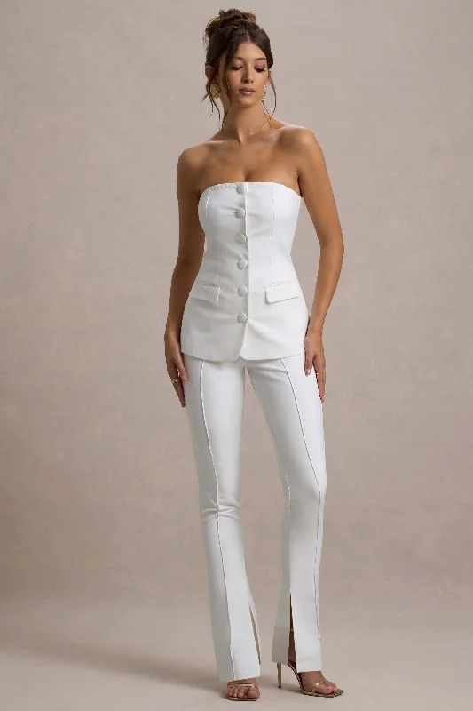 Wonder Woman | White High Waist Straight Leg Trousers With Hem Split Beaded unclassified dresses