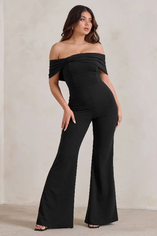 Zoey | Black Bardot Bow Detail Jumpsuit Long sleeve unclassified dresses